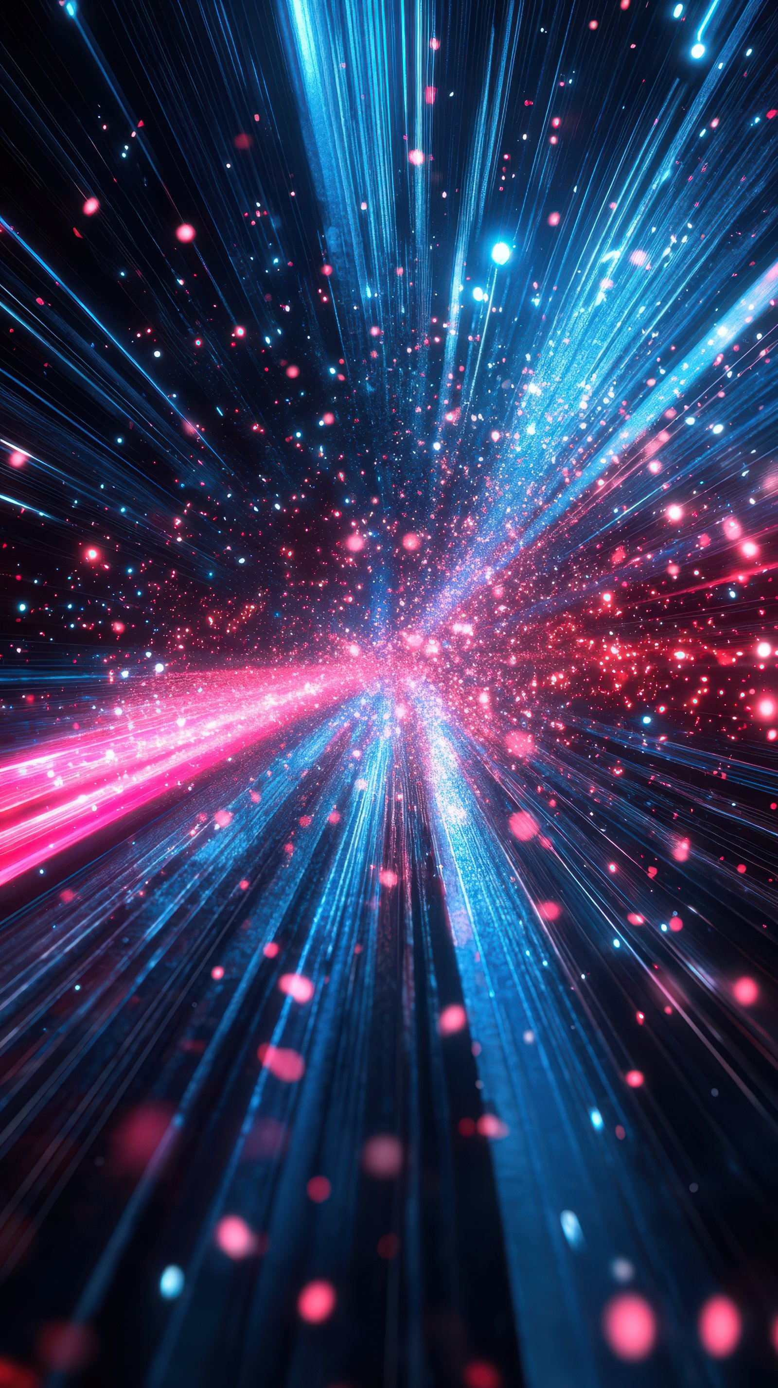 Vibrant abstract explosion of light and color in a cosmic style with deep blue and bright pink hues